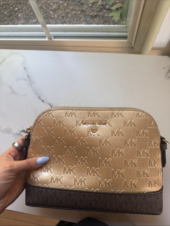 Michael Kors Handbags - Michael Kors Gold and Brown Logo Dome Crossbody